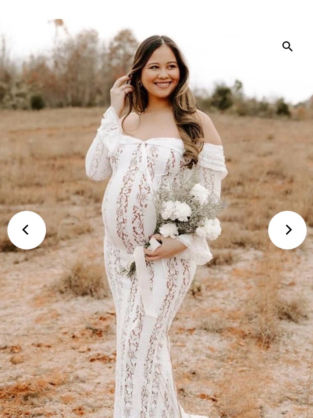 White Off-Shoulder Lace Maternity Dress